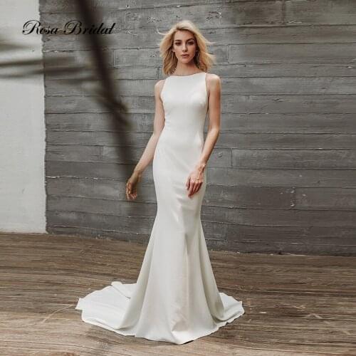 Rosabridal Mermaid Wedding Dress Chin Shin· elegant boat neck sleeveless satin Embroidery beading pattern with bare back