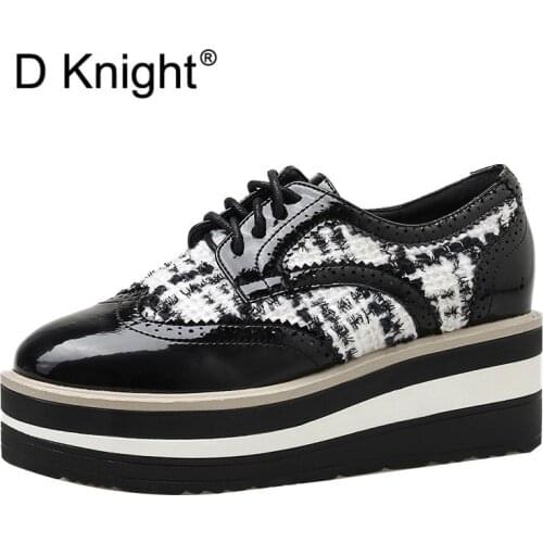 New Arrival Autumn Pumps Women Shoes Lace-Up Ladies High Heels Single Oxfords Shoes Casual Striped Carved Wedges Platform Shoes