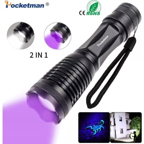 8000lums 2 in 1 UV Flashlight LED Lantern Torch 395nm Ultraviolet Urine Detector for camping Carpet Pet Urine Catch Scorpions