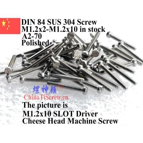 DIN 84 stainless steel screws M1.2x10 Cheese head SLOT Drive A2-70 ROHS 100 pcs