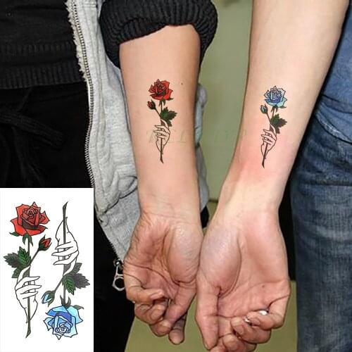 Waterproof Temporary Tattoo Stickers Red Blue Rose Fake Tatto Flash Tatoo Tatouage Body Art Hand Back Foot for Girl Women Men