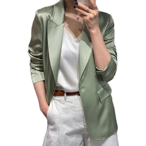 High-end Acetate Suit Jacket Women Spring Summer New Slim Temperament Elegant Black Suit Jacket Comfortable Shiny Fabric Classic