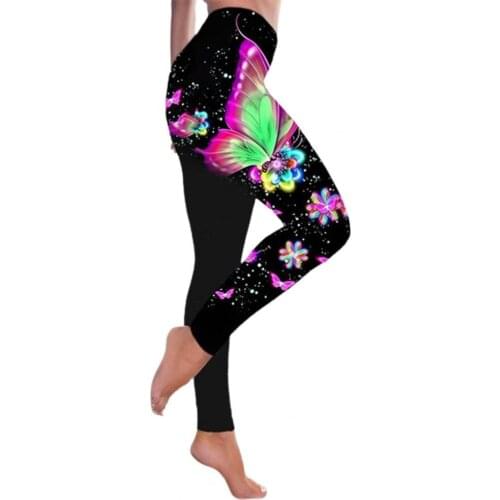 Women Leggings High Waist Multicolored Butterfly Printed Hip Lift Stretchy Skinny Pants Trousers for Sports pants women 2021