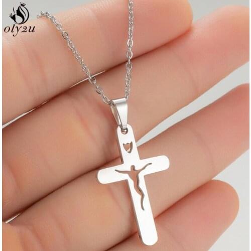Christian Jesus Cross Necklace For Women Men Stainless Steel Chains Choker Religion Cross Pendants Jewelry Prayer Baptism Gift