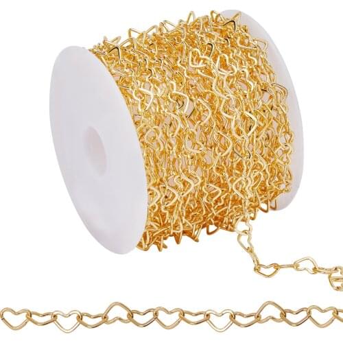 10m Heart Link Chains Rack Plating Brass Handmade Chains For DIY Jewelry Necklaces Bracelet Making Accessories 6.5x4.5x0.3mm