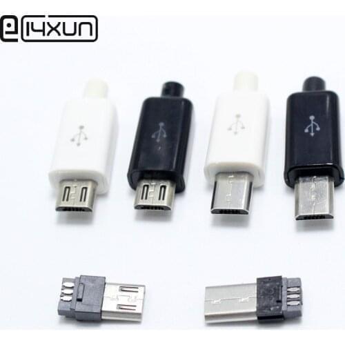 10pcs/ Sets 4 in 1 DIY Micro USB Welding Type Male 4 Pin Plug Connector w/Plastic Cover white/black 6mm 8mm