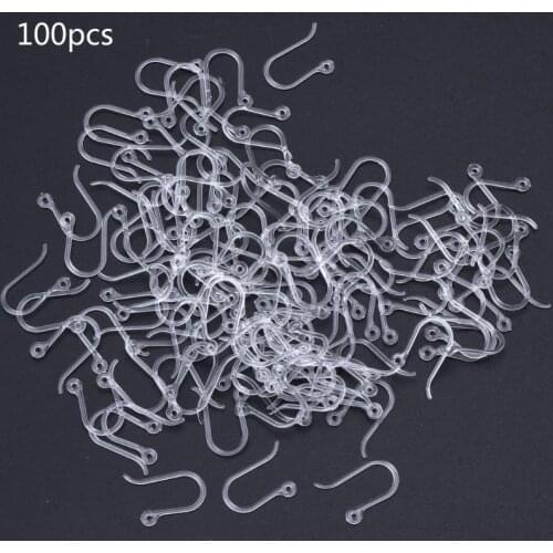 100Pcs Clear Non-Allergenic Plastic Ear Wire Hooks Earring Findings DIY Jewelry