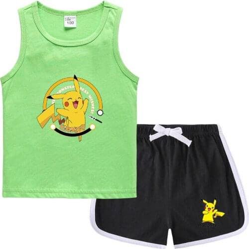 Pokemon Pikachu Toddler Boy Clothes Summer Childrens O-Neck Short-sleeved Shorts Set Cotton T-shirt for Girls Baby Suit 2PCS