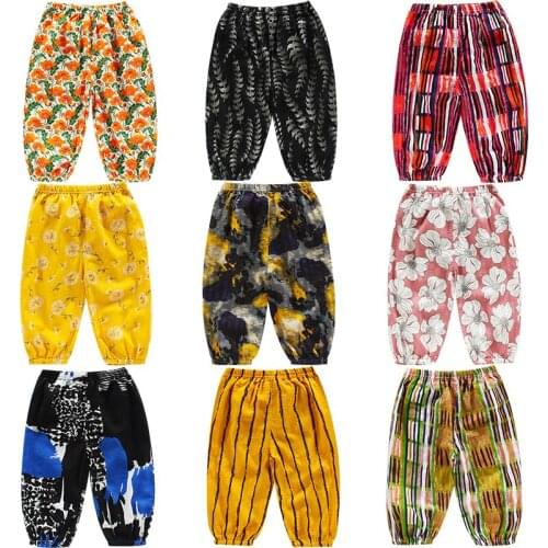 2021 Anti-Mosquito Pants Summer Boys Bloomers Cotton Mulberry Silk Childrens Air-Conditioning Pants New Girls Cotton Pants