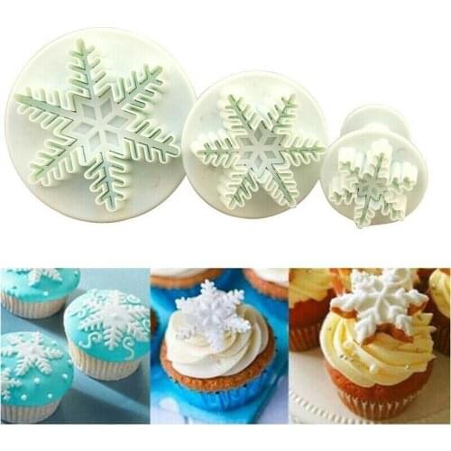 3pcs/Set Christmas Snowflake Plunger Cutter Cake Mold DIY Fondant Cake Sugarcraft Decor Baking Tools Cake Making Mould 2021