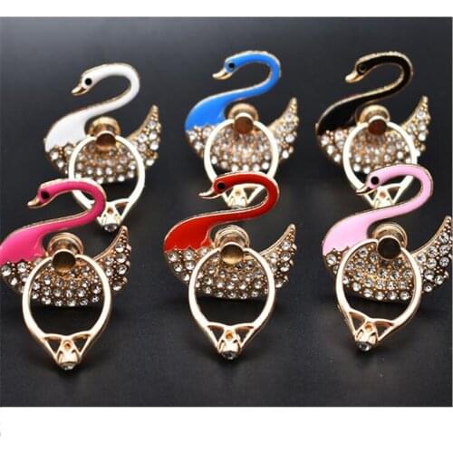 360 Degree Metal Diamond Swan Finger Ring Smartphone Cell Phone Stand Holder Mobile Phone Holder Stand For iPhone All Phone