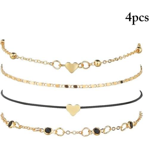 4Pcs/Set Fashion Women Ladies Anklet Creative Retro Bohemian Style Charm Bracelet Beach Anklet For Travel Jewelry Accessories