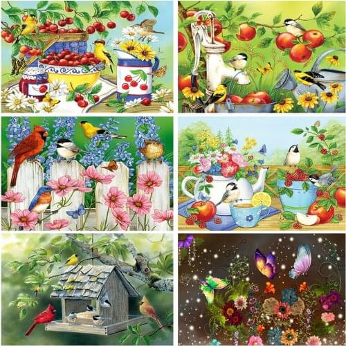 5D DIY Art Diamond Painting Flower and Bird Pattern Diamond Mosaic Full Embroidery Cross Stitch Home Decoration Gift