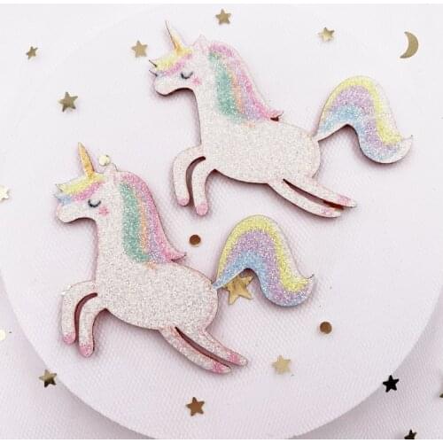 6PCS Felt Fabric Rainbow Glitter White Unicorn Applique Wedding DIY Sewing Patch Hair Bow Accessories DIY Craft Supplies