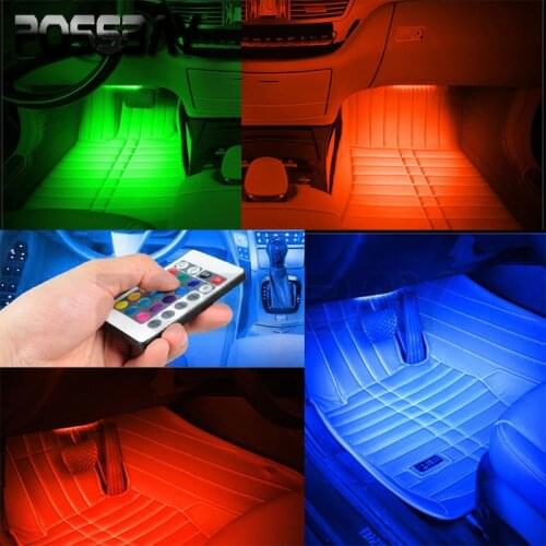 POSSBAY Car RGB Lights LED Strip Neon Lamp Decorative Atmosphere Lights Wireless Remote/Music/Voice Control Car Interior Light