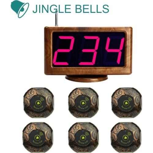 JINGLE BELLS wireless calling system 6 call buttons+1 screen receiver for restaurants waiter call buttons waiter calling system