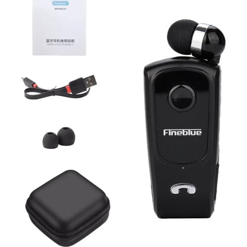 Fineblue Wireless Retractable Portable Mini Bluetooth Headset Calls Remind Vibration Wear Clip Sports Running Earphone F910 F920