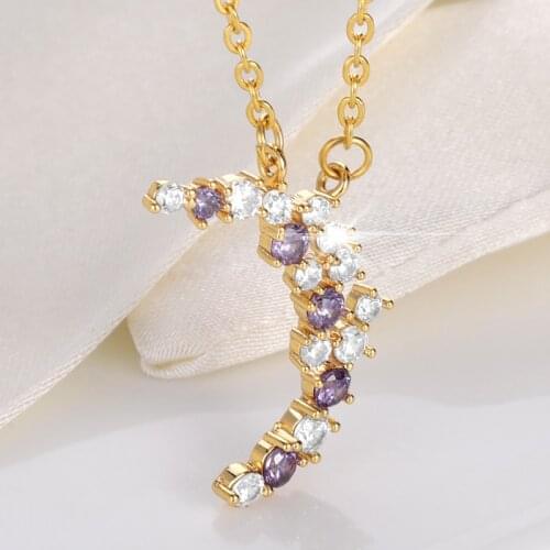 Korean Fashion Necklace for Women Moon Shape Girls Neck Chain Charm White Purple Zircon Pendant Stainless Steel Jewelry Gift