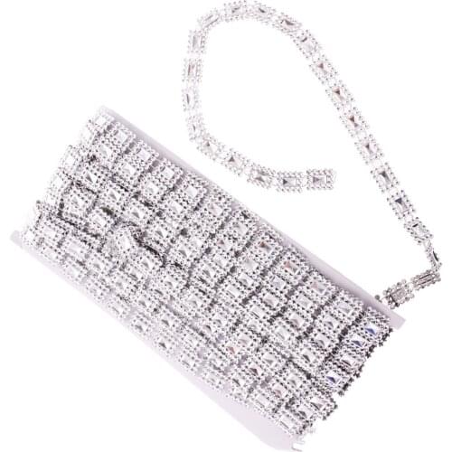 10 Yds Silver Square Crystal Beaded Chain Ribbons Trim Sewing Applique Crafts Wedding Supplies Embellishment
