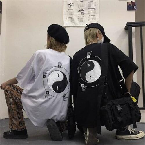 Korean Harajuku BF Printed T Shirt Men Women Summer Ins Hip Hop Loose Oversize Tee Shirts Men Casual Tshirt Streetwear Males