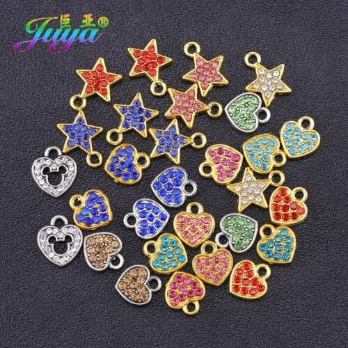 Juya 10pcs Wholesale Colorful Cz Rhinestones Birthstone Star Heart Charms Pendant For Women Kids Fashion Jewelry Making