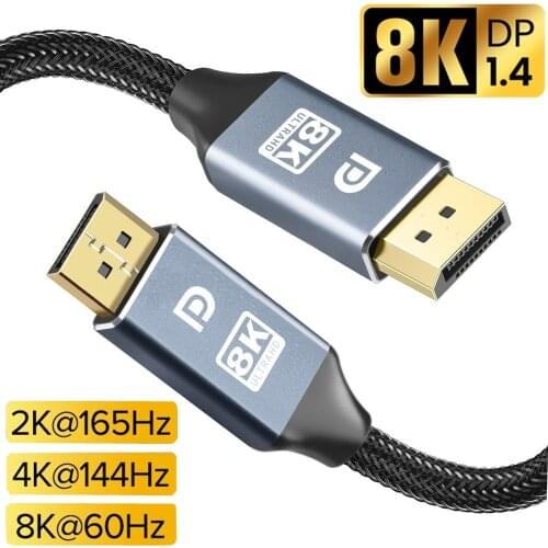 8K Ultra HD Displayport to Displayport Cable 8K@60Hz 4K@144Hz 32.4Gbps HDR DP1.4 Cable For RTX3080 Video PC Laptop TV More