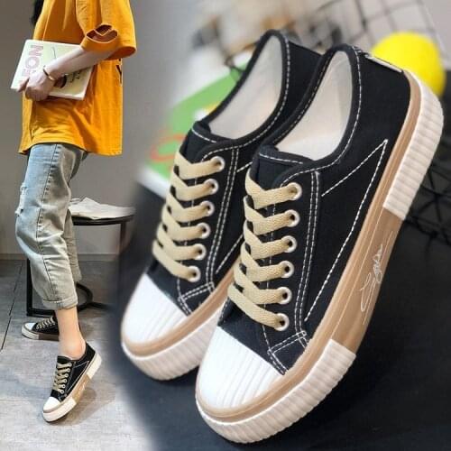 Fashion Canvas Flat Shoes Women Casual 2021 Students Sneakers Ladies Lace Up Platform Flats Sewing Comfort Female Footwear New