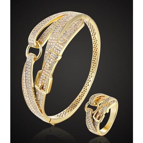 Zlxgirl brand shape belt bangle with ring wedding Jewelry sets Cubic zircon copper bangle&ring Jewelry set Love Bangle accessory