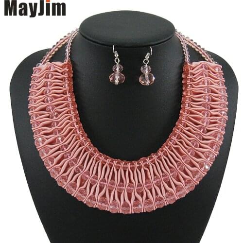 MayJim 2018 Statement African beads crystal Necklace jewelry sets Handmade silve chain bridal jewelry sets Vintage fashion women