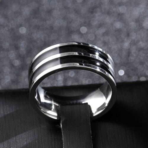 MOREDEAR 8mm Titanium Ring for Men 2 Black Lines Center Cool Black Wide