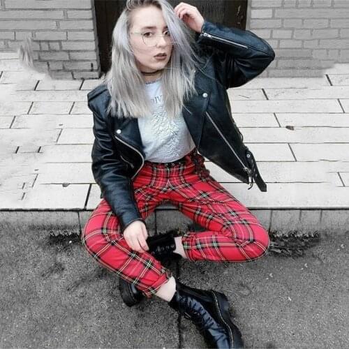 2021 New Plaid Pants Women Hight Waist Trousers Women Harem Pants Full Length Streetwear Pockets Plus Size Women Spring