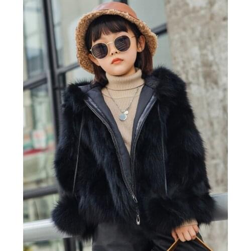 New Genuine real natural raccoon fur coat with hood child fashion fur jacket girls warm winter outwear