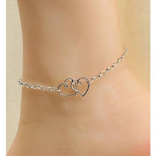 New Retro Punk Summer Fashion heart anklet Anklets Wild Love Heart-shaped Double-hearted Anklet Lady Legs Anklet Wholesale