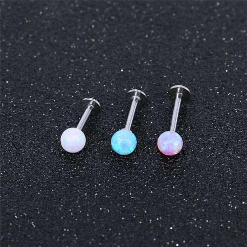 Opal Internally thread Labret Lip Bar Tragus Piercing Surgical Steel Cartilage