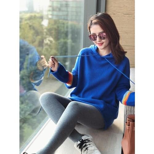 2020 Autumn And Winter New Hooded Cashmere Wool Sweater Casual Loose Version Pullover Coat Solid Color Long Sleeve Sweater