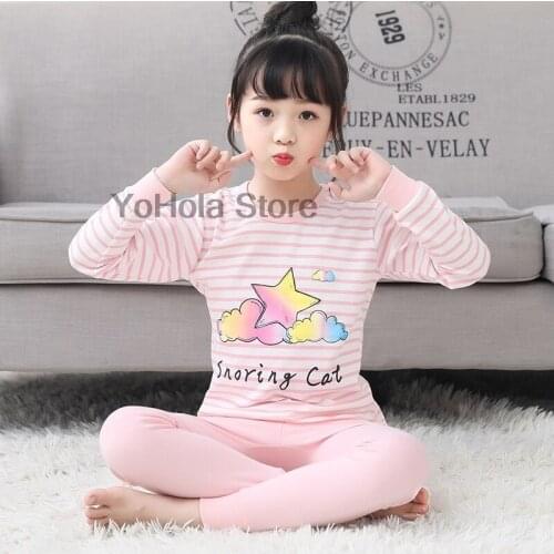 Children Girls Fashion Cartoon Star Stripe Pajamas Suit Children Sleepwear Baby Homewear Nightwear Kids Night Cotton Pajamas