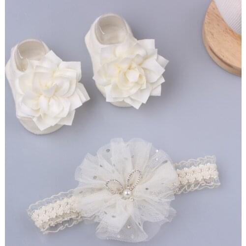 Baby Girl Headband Anti-slip Floor Newborn Socks +Headwear Lace Head Bands 1 Year Birthday Gift Flower Baby Accessaries