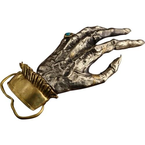 Solid Brass skull hand Belt Buckle DIY Handmade Leather Craft buckle Skeleton hand bone punk rock skull belt belts Accessories