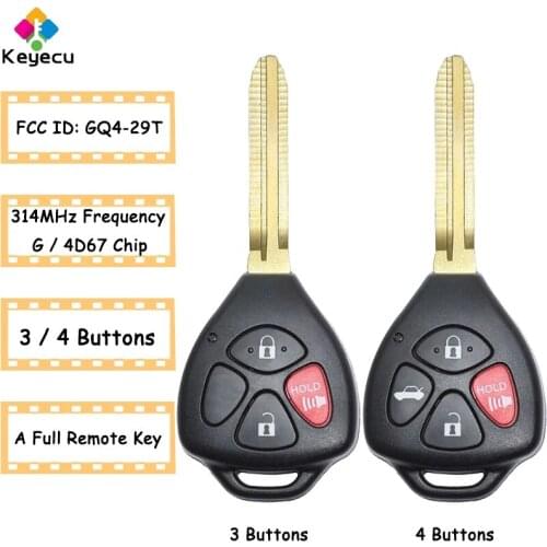 KEYECU Remote Control Car Key With 3/ 4 Buttons 4D67/ G Chip 314MHz - FOB for Toyota Venza Matrix Corolla Avalon FCC ID: GQ4-29T