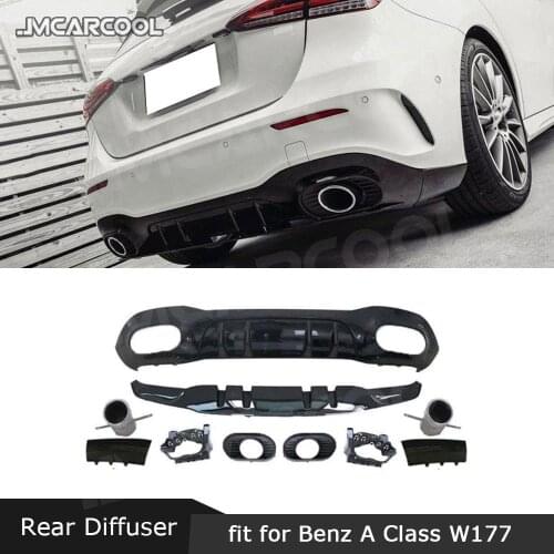 PP Black Rear Bumper Lip Diffuser Splitters With Exhaust Tips For Mercedes Benz A Class W177 A180 A200 A250 A35 2019 2020