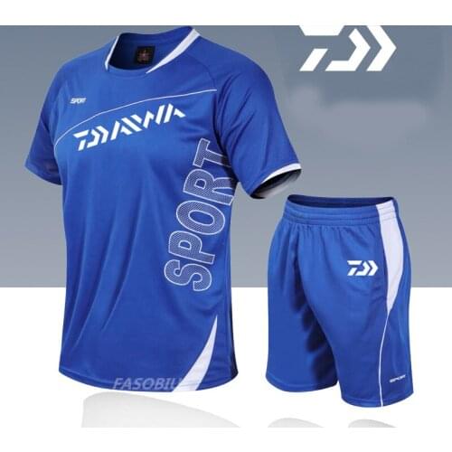 Daiwa Sports Fishing Suit Mens Summer Short Sleeve Running Quick Drying Sportswear Mens Two Piece Fishing Clothing