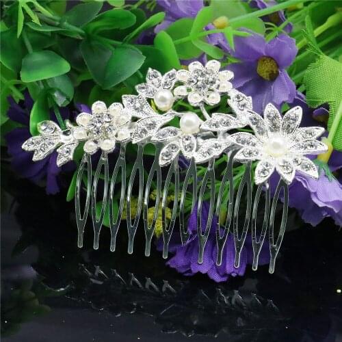 Wedding Bridal Crystal Pearl Flower Hairpin Hair Comb Hair Clips Party Shining Jewelry Women Girls Accessories Decoration Gifts