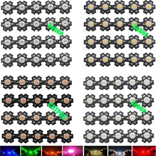 10pcs 1W 3W High Power LED Full Spectrum White Warm white Green Blue Deep Red 660nm Royal blue With 20mm Black Star PCB