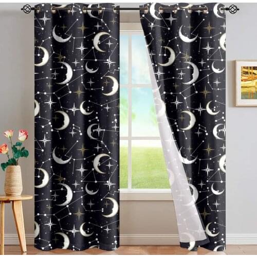 Sun Moon Star Printed Window Treatments Curtains Blackout Valance Living Room Kitchen Indoor Swag Kids Curtain Custom