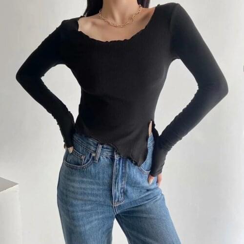 Urifens Round Neck Irregular Split Pullover 2021 Spring Tight Sexy Long Sleeve Korean Sweater Women Elegant Female Jumper BT55U