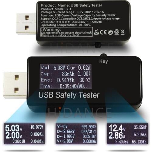 USB tester 5/9/12/20V/30Vqc2/3.0 voltage electric meter mobile phone fast charge capacity ammeter
