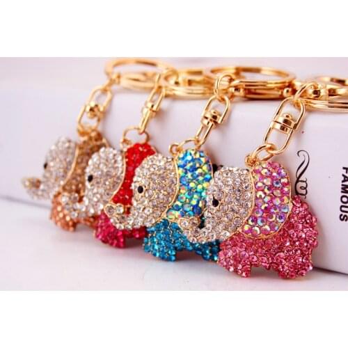 XDPQQ creative new product car pendant keychain cute color rhinestone elephant key chain bag pendant