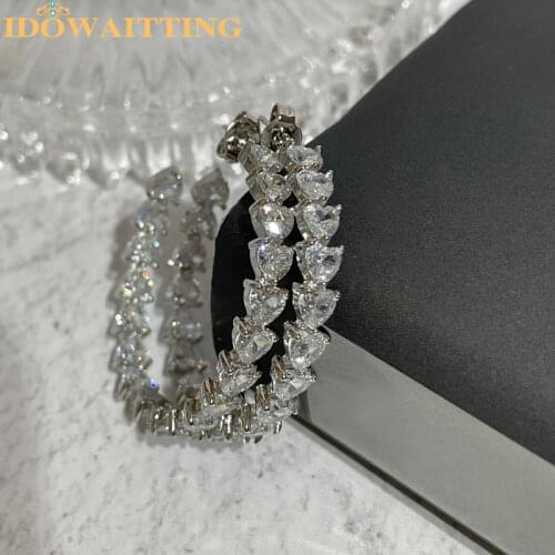 Drop Shipping Heart CZ Hoop Earring White Pink Cubic Zirconia Paved Pinky Bling Medium 30mm Round Circle Hoops Women Jewelry