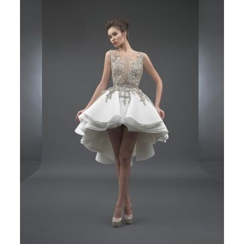 Hi Low Robe De Soiree A-line Tulle Appliques Lace Sexy Short Party Prom Dresses Prom Gown Evening Dresses