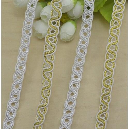 10Metres 1.2cm Gold Braids Lace Trim DIY Craft Wedding Doll Dress Silver Ribbon Centipede Edge 8 Eight Lace Belt Curve Lace